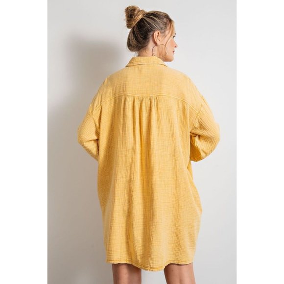 easel Dresses Easel Mustard Cotton Gauze Mineral Button Down Front